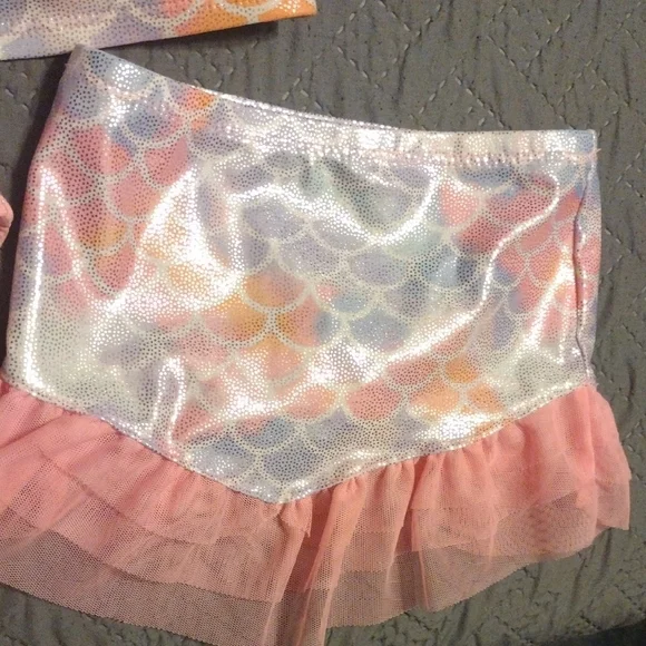 Pink and Multicolor Kids Mermaid Bikini 3 Pc Set. - Picture 3 of 7